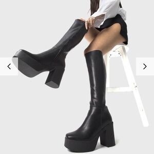 Lamoda Slick Nick Platform Black Knee High Boots